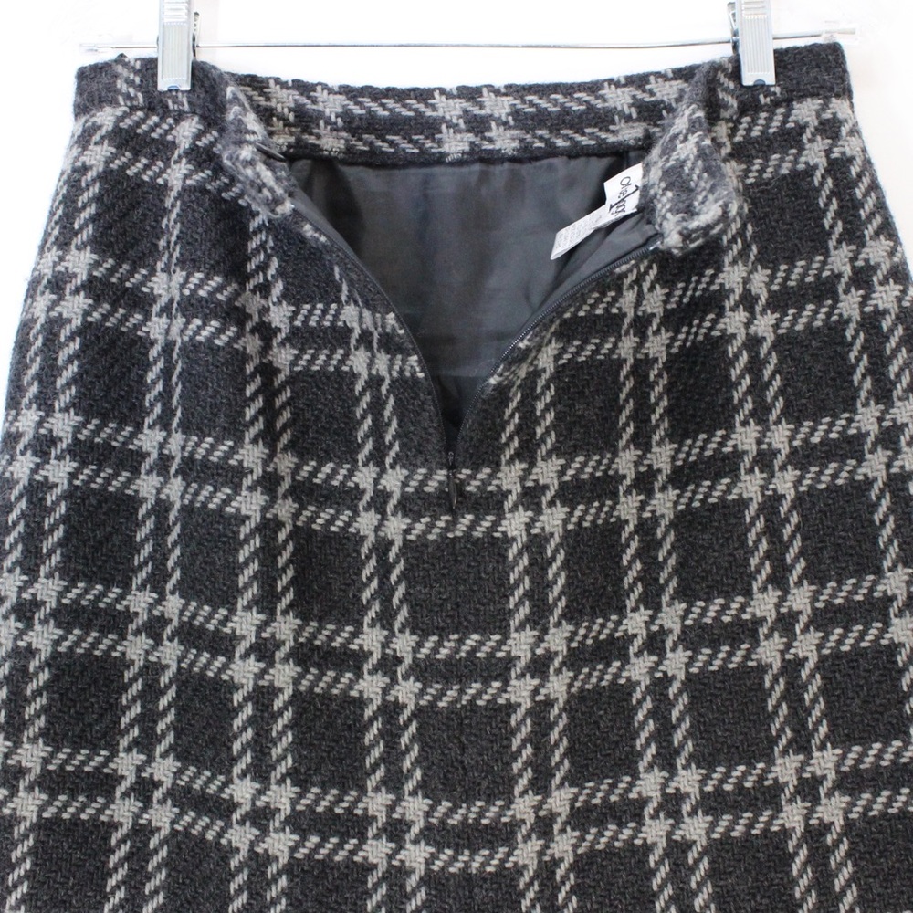 Vintage Dark Academia 90s 100% Wool Plaid Check Grey Gray Mini Skirt - Picture 6 of 10